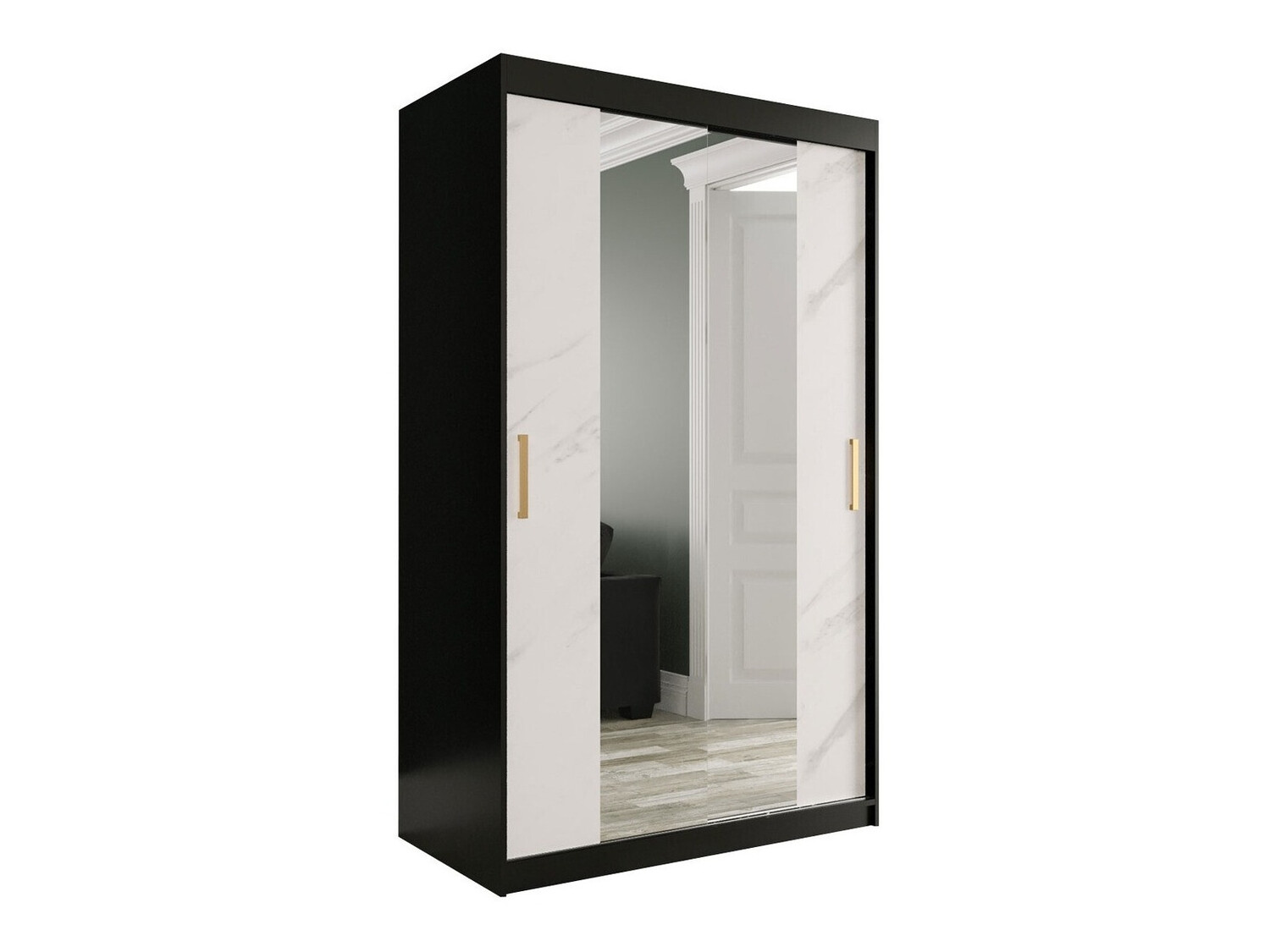 Kledingkast Hartford 253 (Matzwart + Wit marmer)