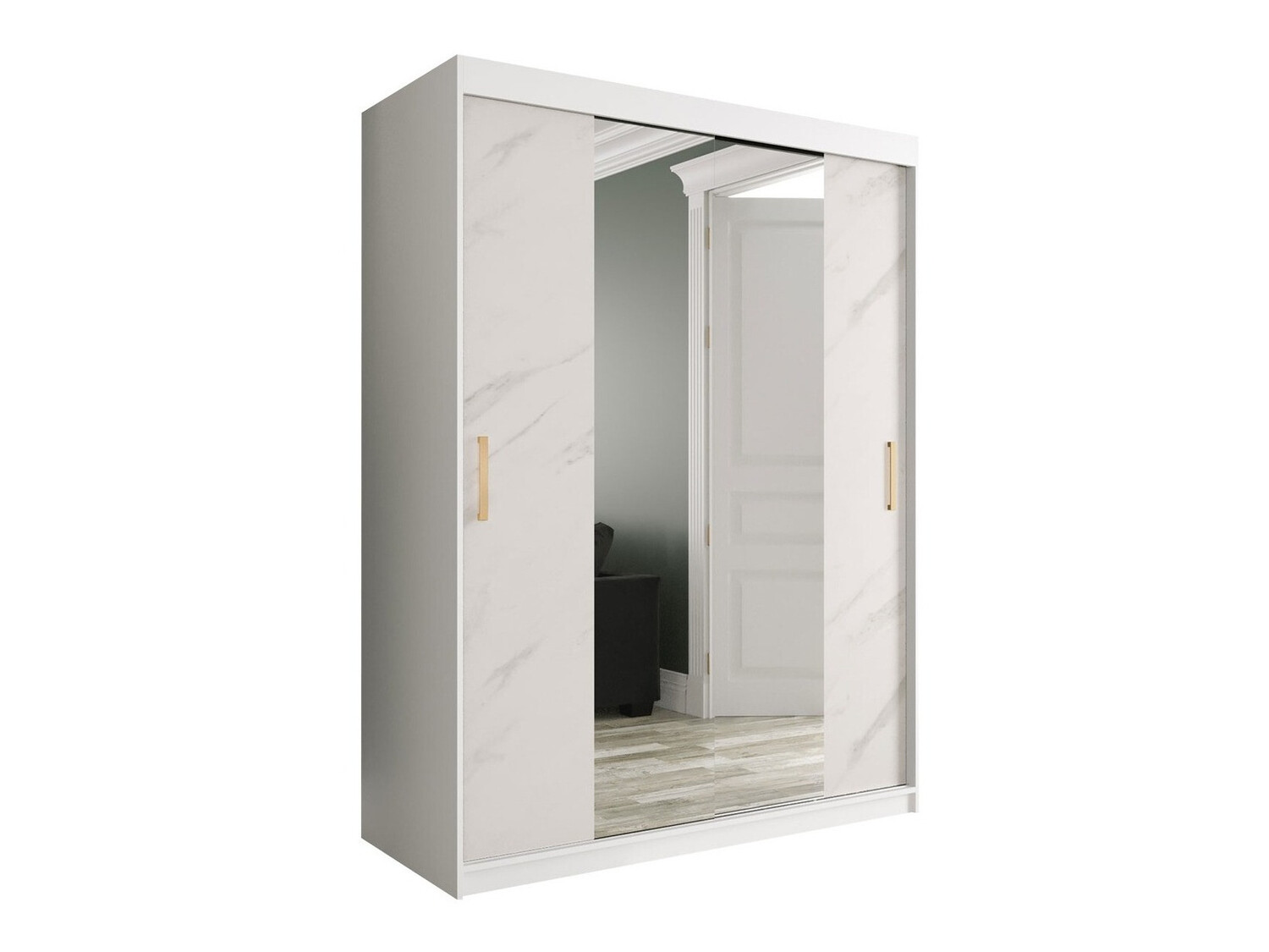 Kledingkast Hartford 254 (Mat wit + Wit marmer)