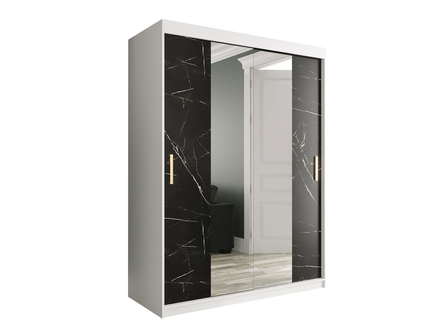 Kledingkast Hartford 254 (Mat wit + Zwart marmer)