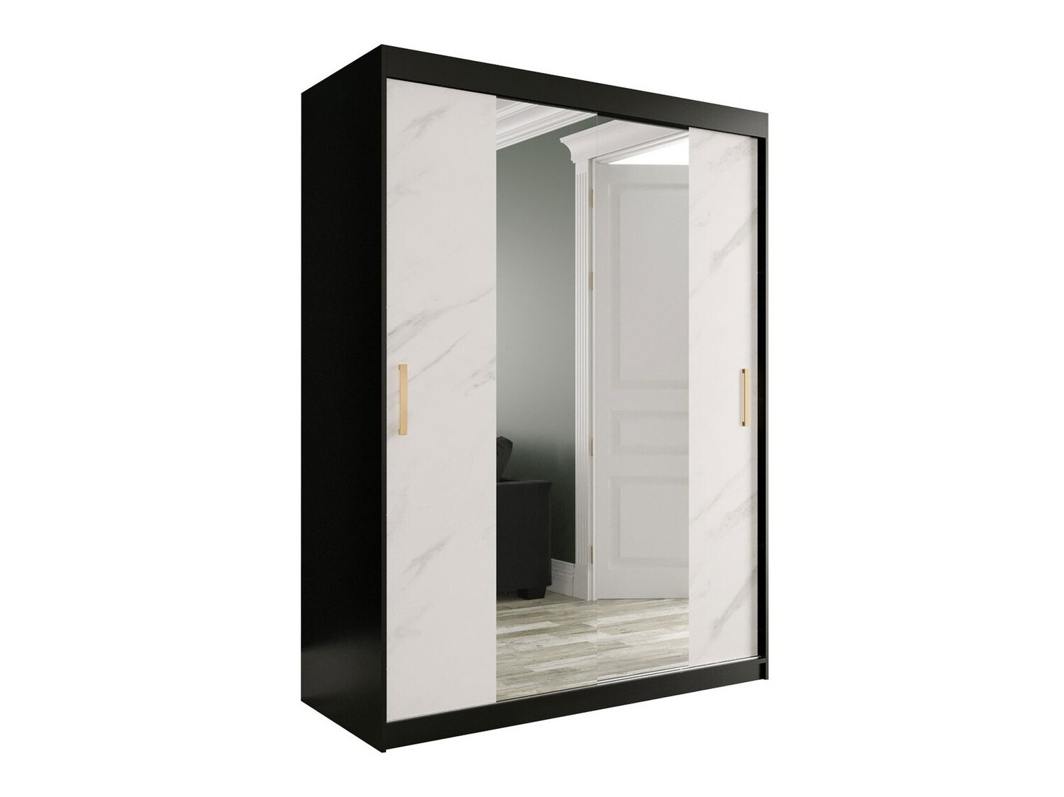 Kledingkast Hartford 254 (Matzwart + Wit marmer)