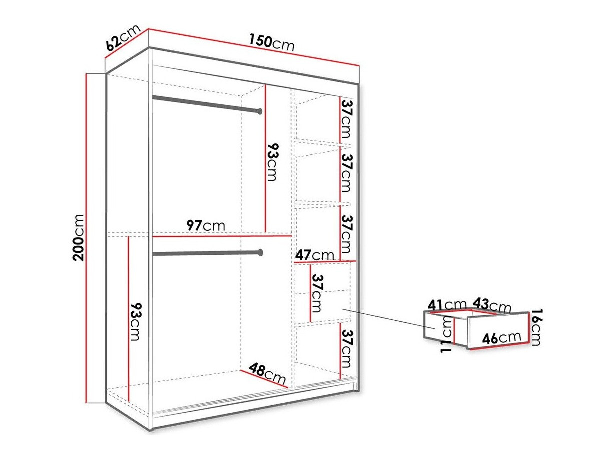 Kledingkast Hartford 254 (Matzwart + Zwart marmer)