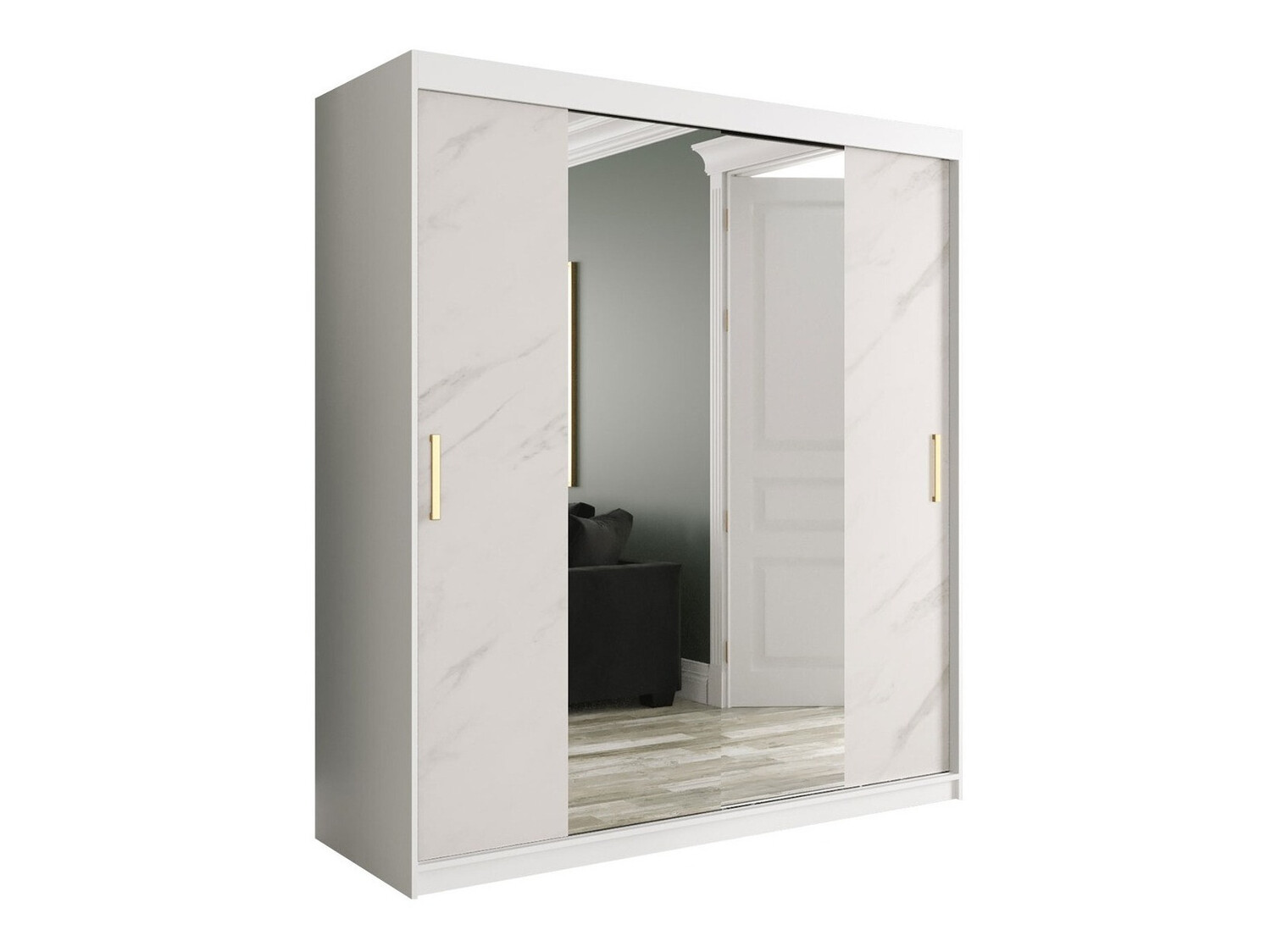 Kledingkast Hartford 255 (Mat wit + Wit marmer)