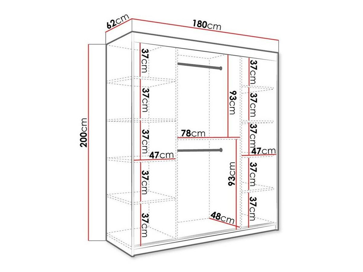 Kledingkast Hartford 255 (Mat wit + Zwart marmer)