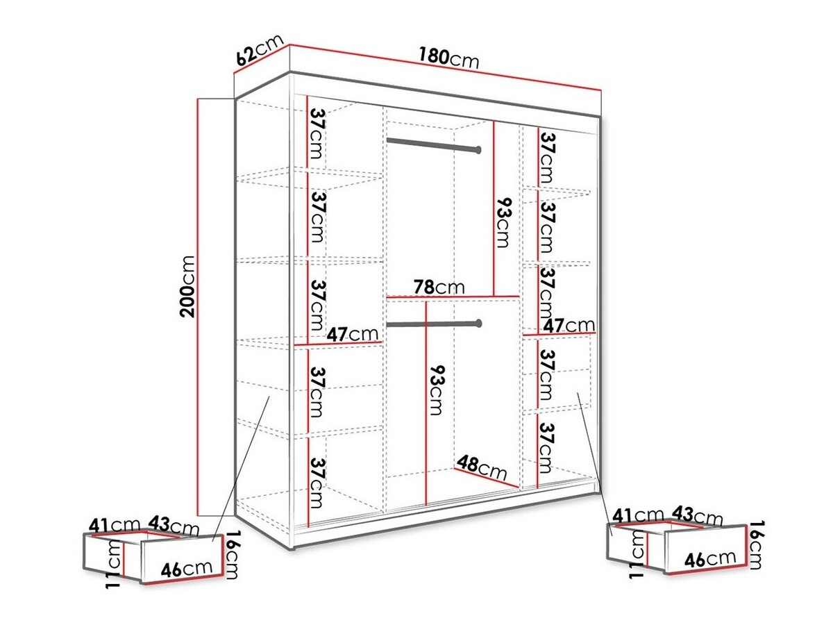 Kledingkast Hartford 255 (Mat wit + Zwart marmer)