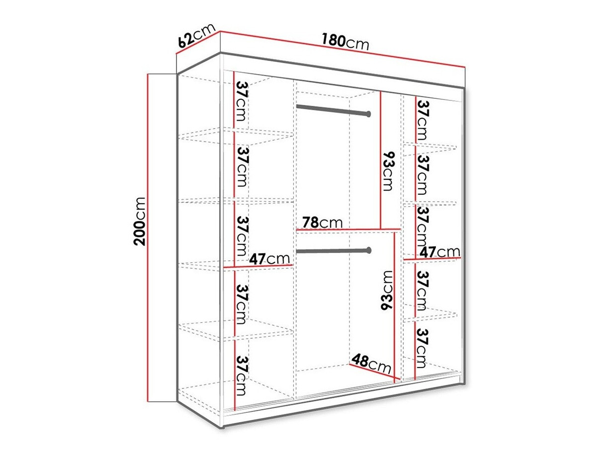 Kledingkast Hartford 255 (Matzwart + Zwart marmer)