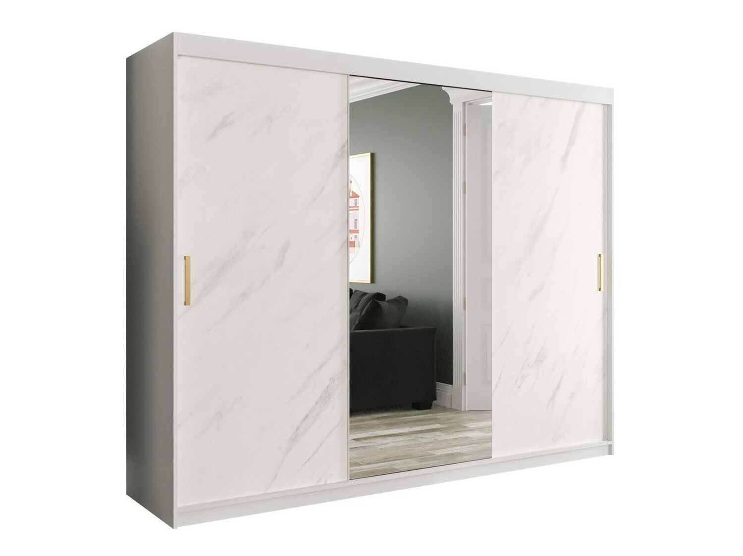 Kledingkast Hartford 257 (Mat wit + Wit marmer)