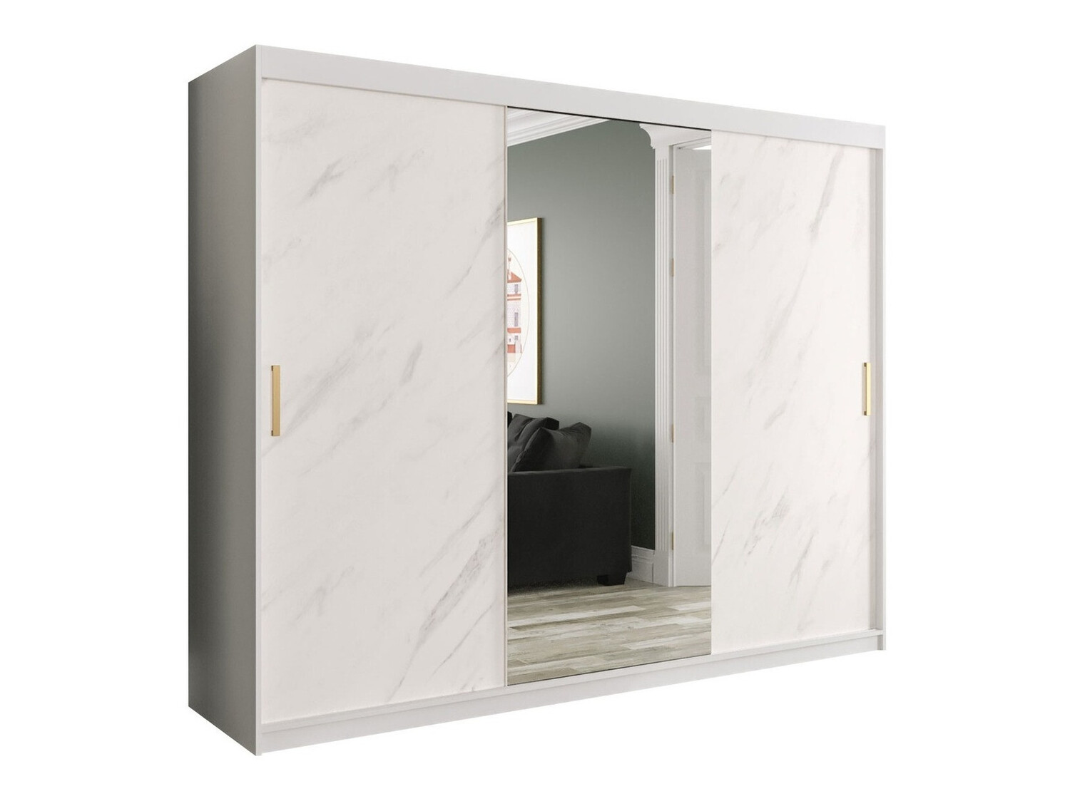 Kledingkast Hartford 257 (Mat wit + Wit marmer)