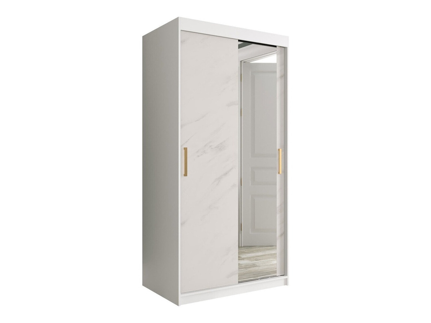 Kledingkast Hartford 258 (Mat wit + Wit marmer)