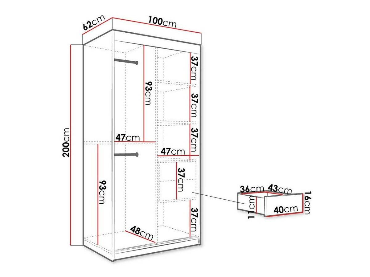 Kledingkast Hartford 258 (Matzwart + Wit marmer)