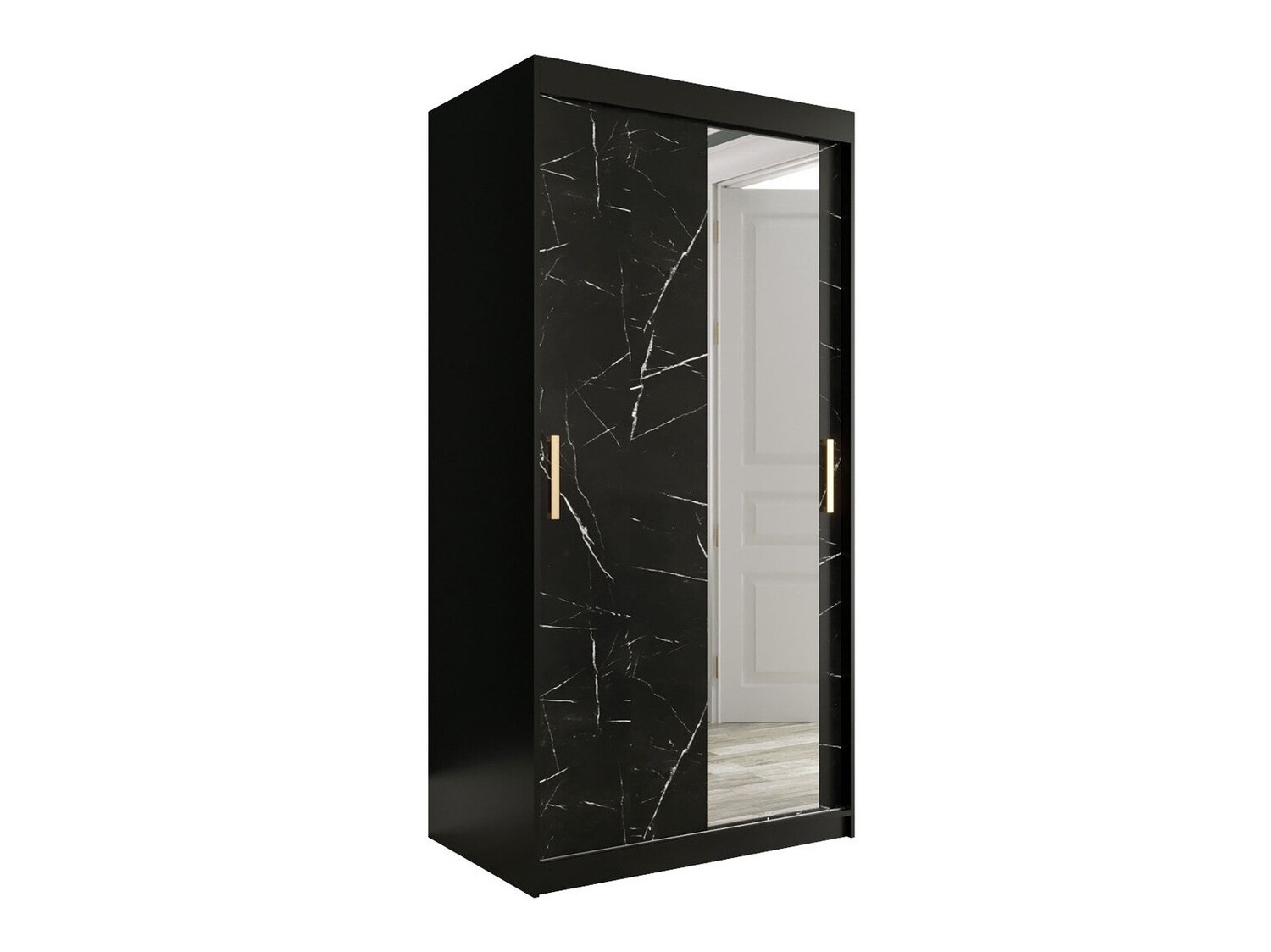 Kledingkast Hartford 258 (Matzwart + Zwart marmer)