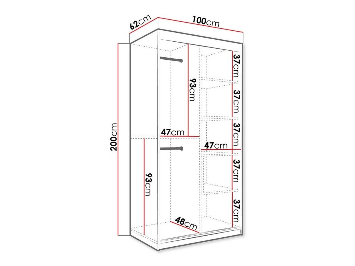 Kledingkast Hartford 258 (Matzwart + Zwart marmer)