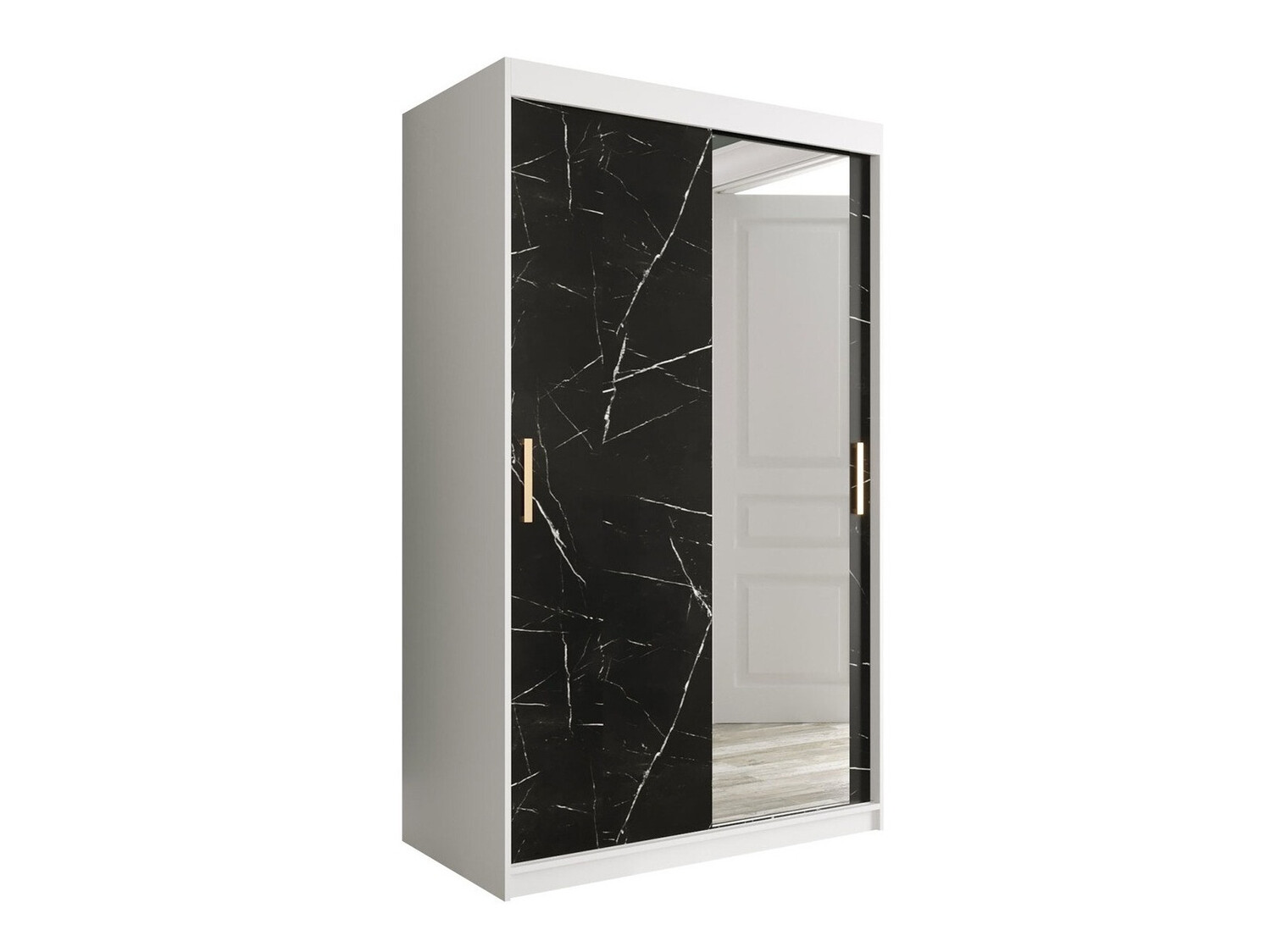 Kledingkast Hartford 259 (Mat wit + Zwart marmer)