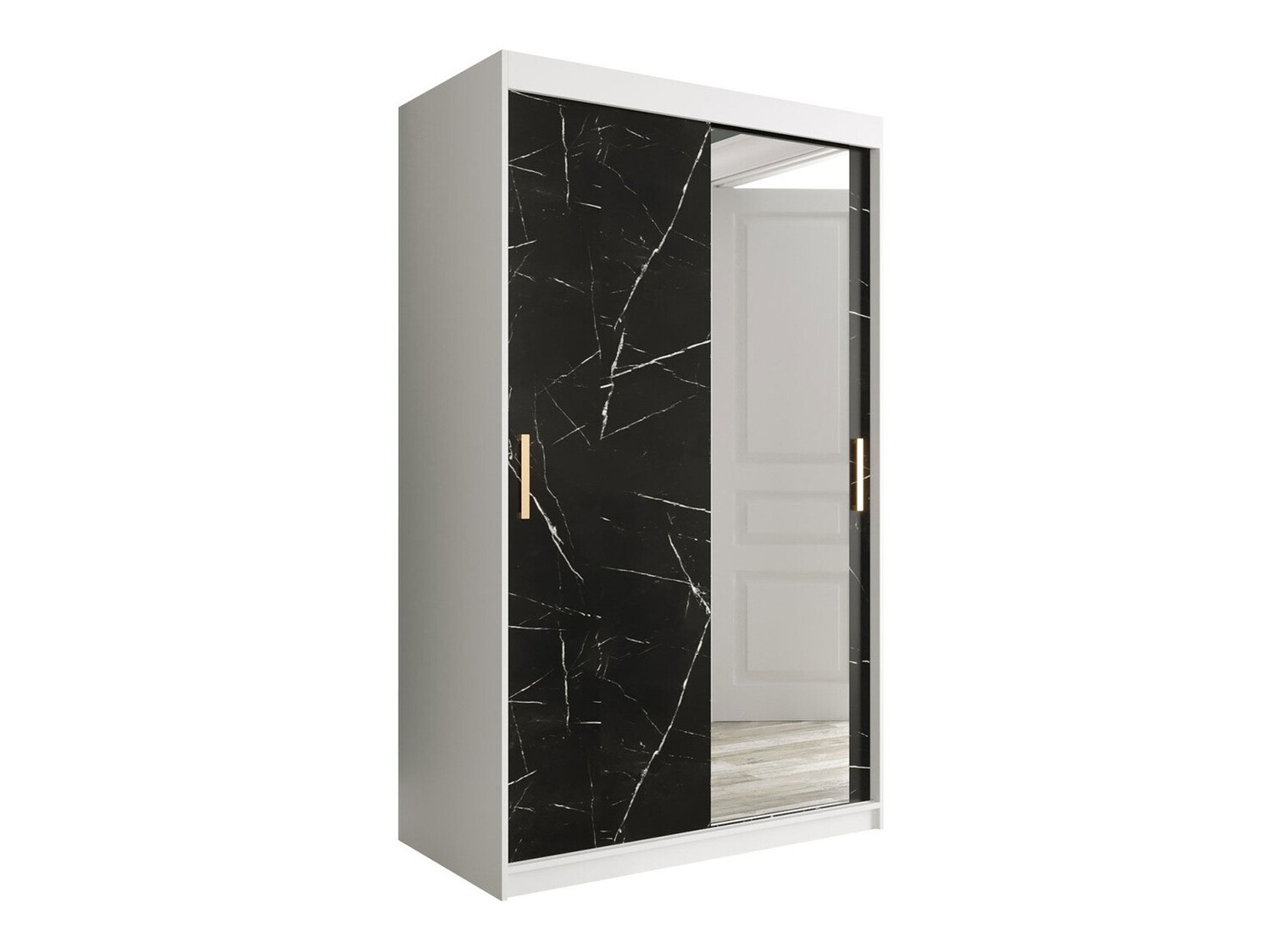 Kledingkast Hartford 259 (Mat wit + Zwart marmer)