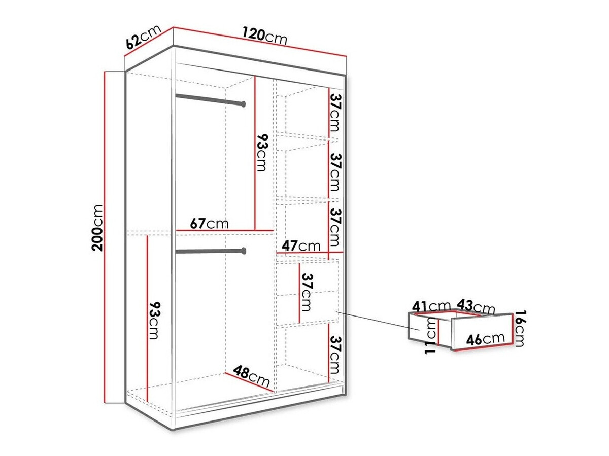 Kledingkast Hartford 259 (Mat wit + Zwart marmer)