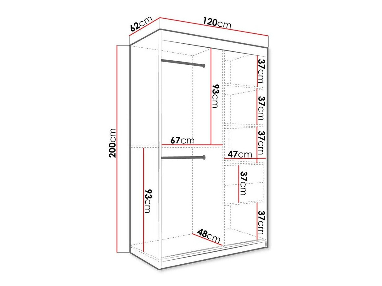 Kledingkast Hartford 259 (Matzwart + Zwart marmer)