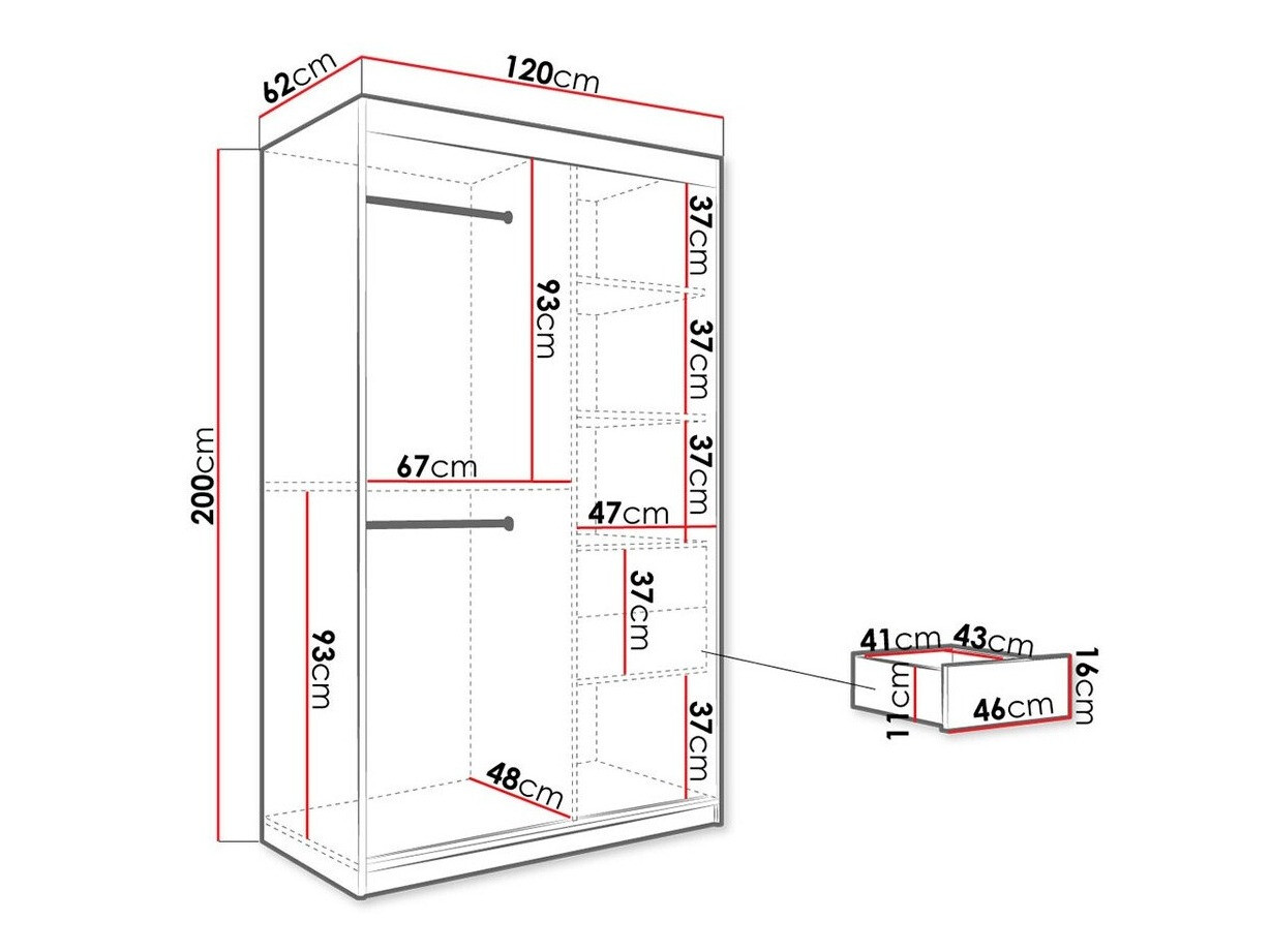 Kledingkast Hartford 259 (Matzwart + Zwart marmer)