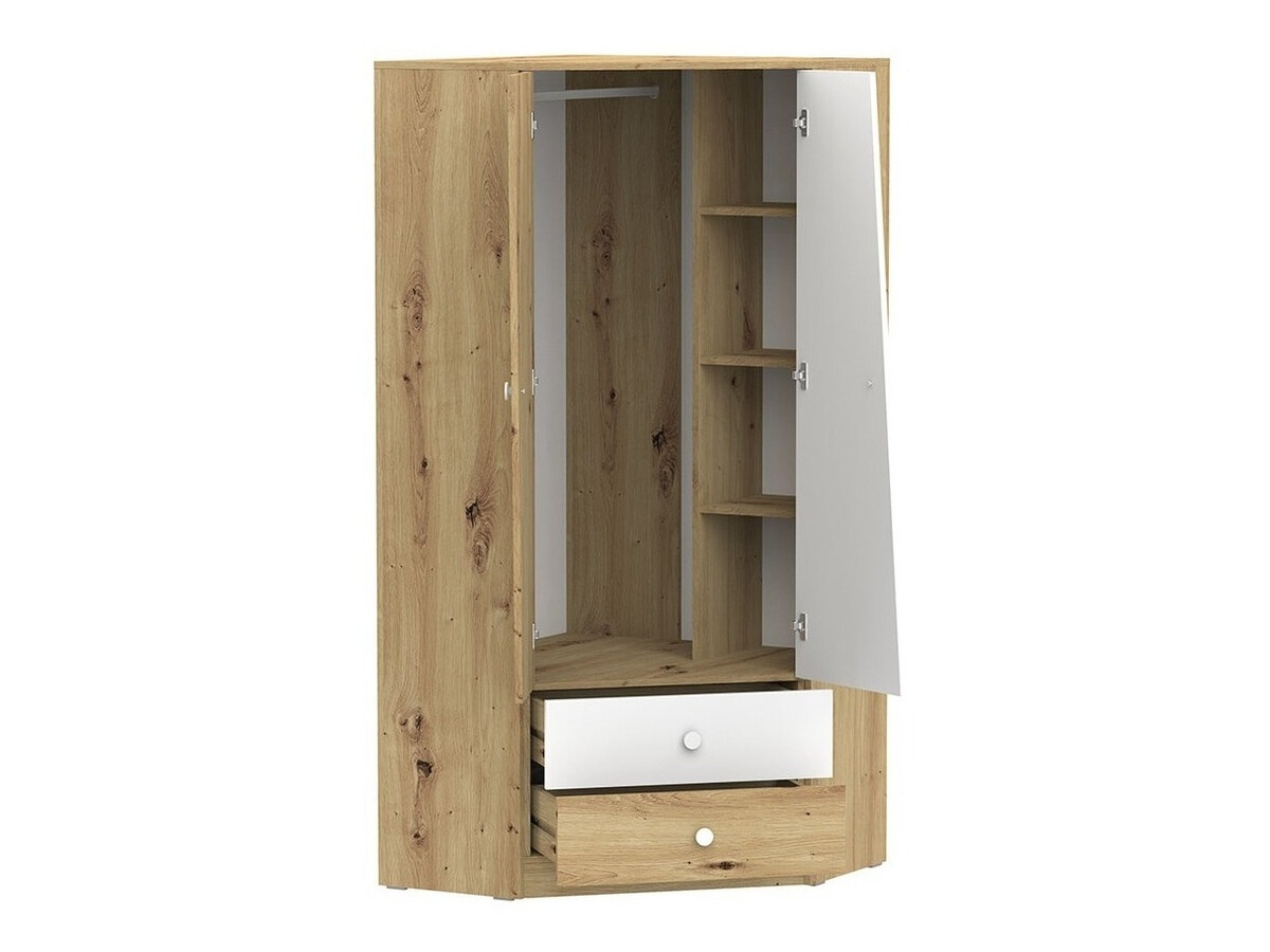 Hoekkledingkast Almira 101 (Artisan eiken + Wit + Grijs)
