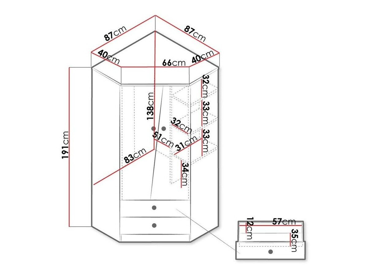 Hoekkledingkast Almira 101 (Artisan eiken + Wit + Grijs)