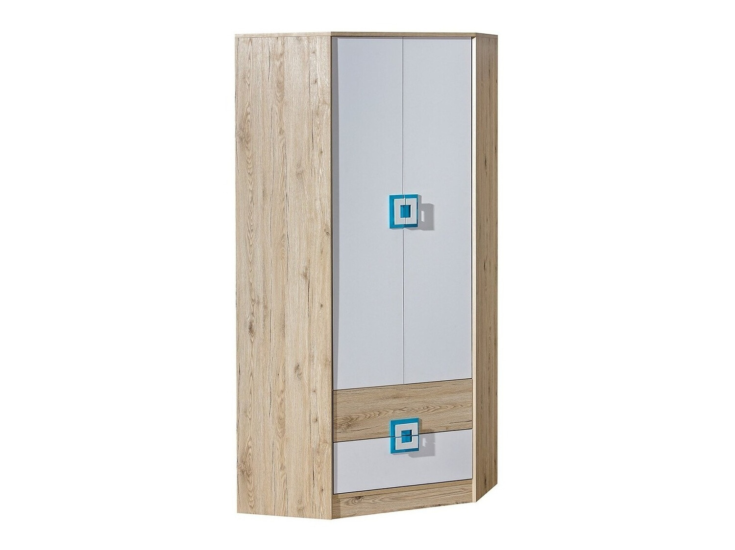 Hoekkledingkast Tolfere 102 (Licht eiken + Wit + Turquoise)