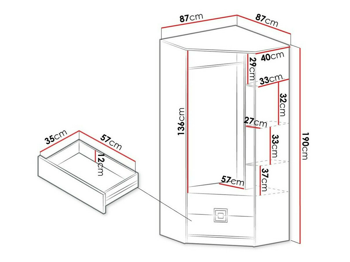 Hoekkledingkast Tolfere 102 (Licht eiken + Wit + Turquoise)