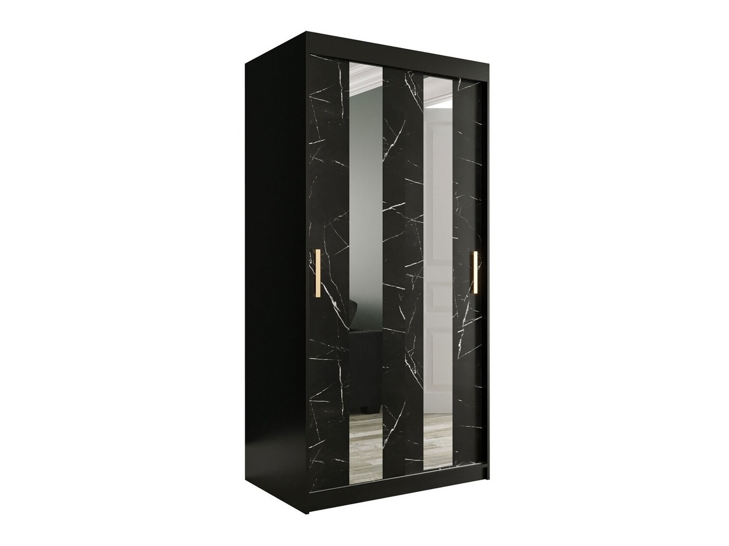 Kledingkast Hartford 240 (Matzwart + Zwart marmer)