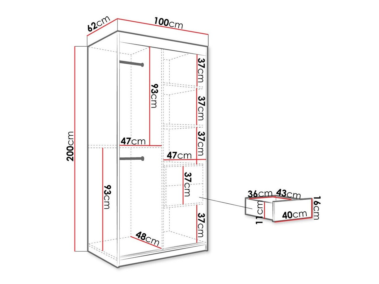 Kledingkast Hartford 240 (Matzwart + Zwart marmer)