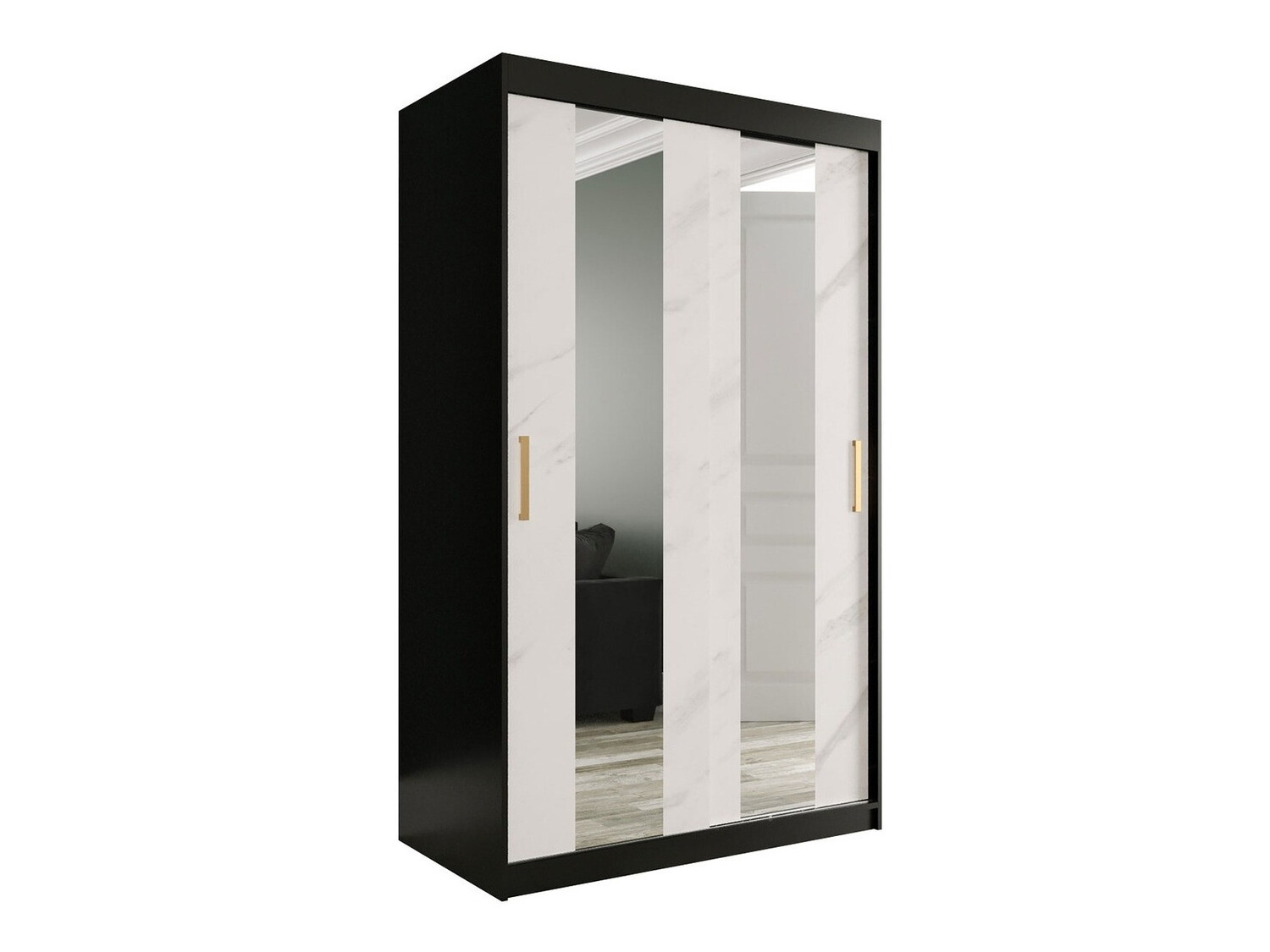 Kledingkast Hartford 241 (Matzwart + Wit marmer)