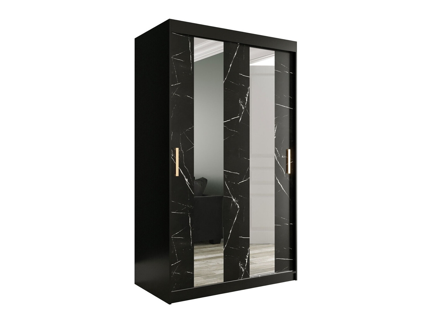Kledingkast Hartford 241 (Matzwart + Zwart marmer)