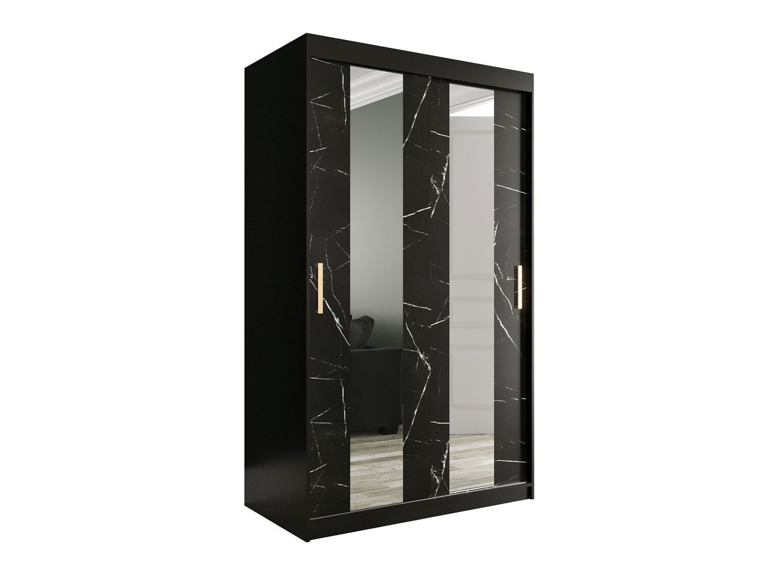Kledingkast Hartford 241 (Matzwart + Zwart marmer)