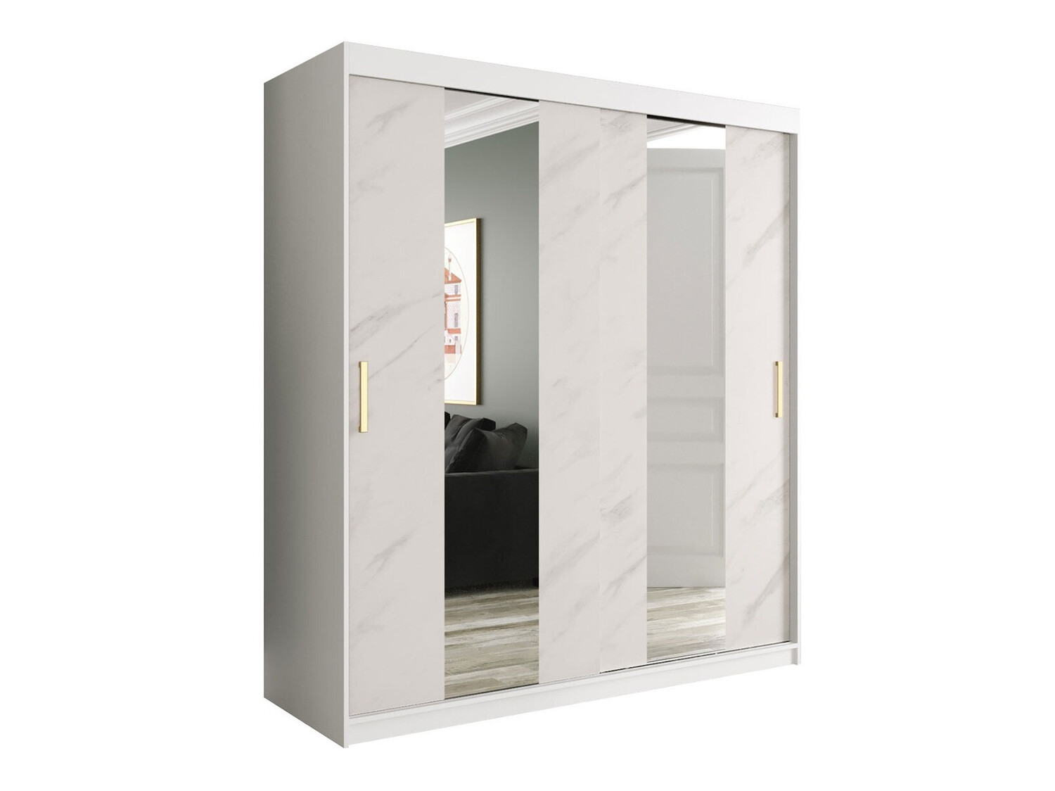 Kledingkast Hartford 243 (Mat wit + Wit marmer)