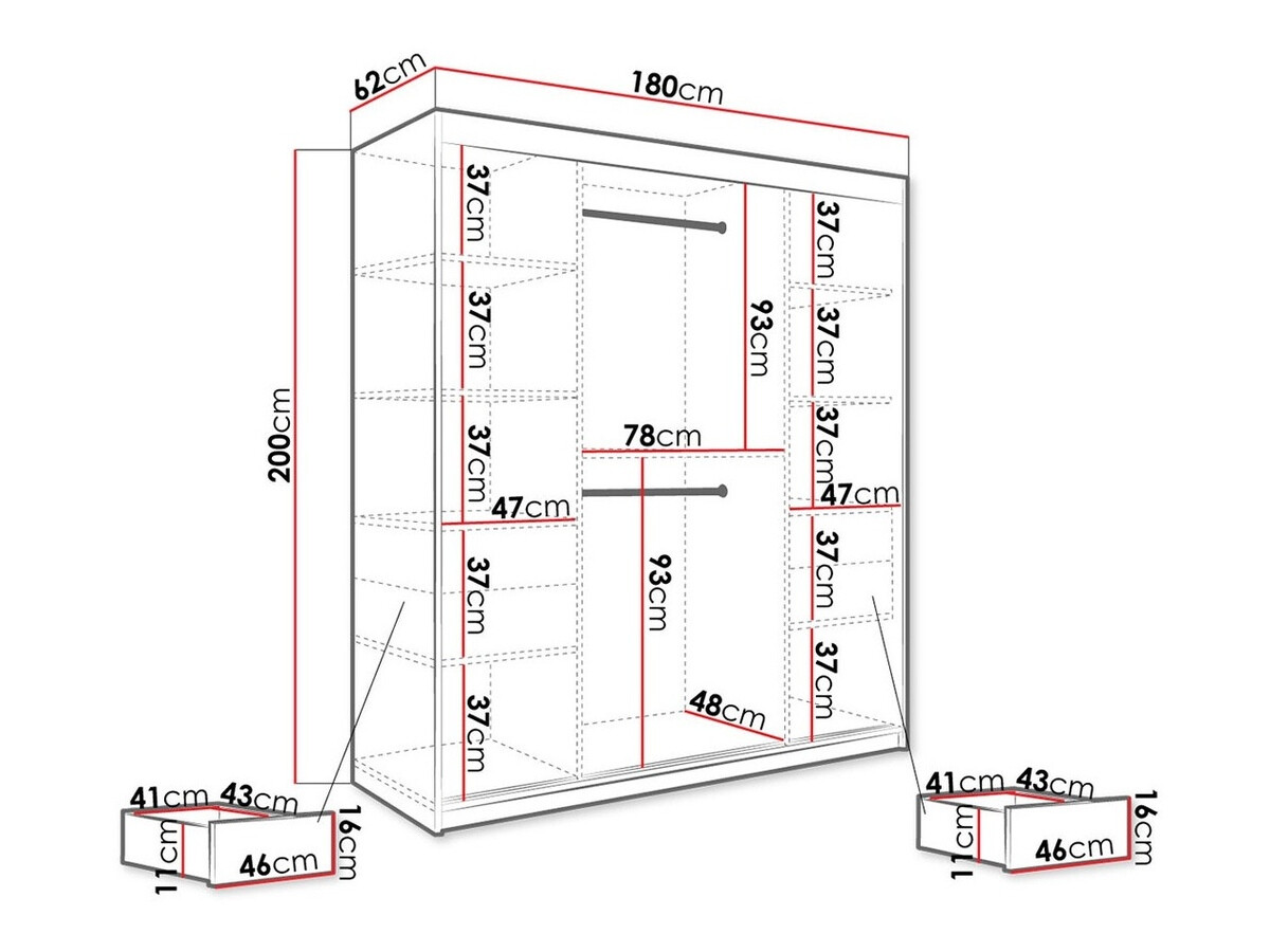 Kledingkast Hartford 243 (Mat wit + Zwart marmer)