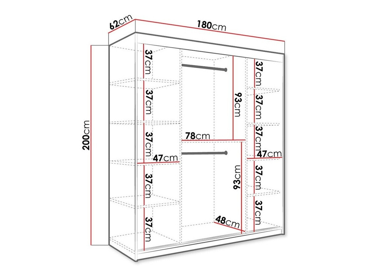 Kledingkast Hartford 243 (Matzwart + Wit marmer)