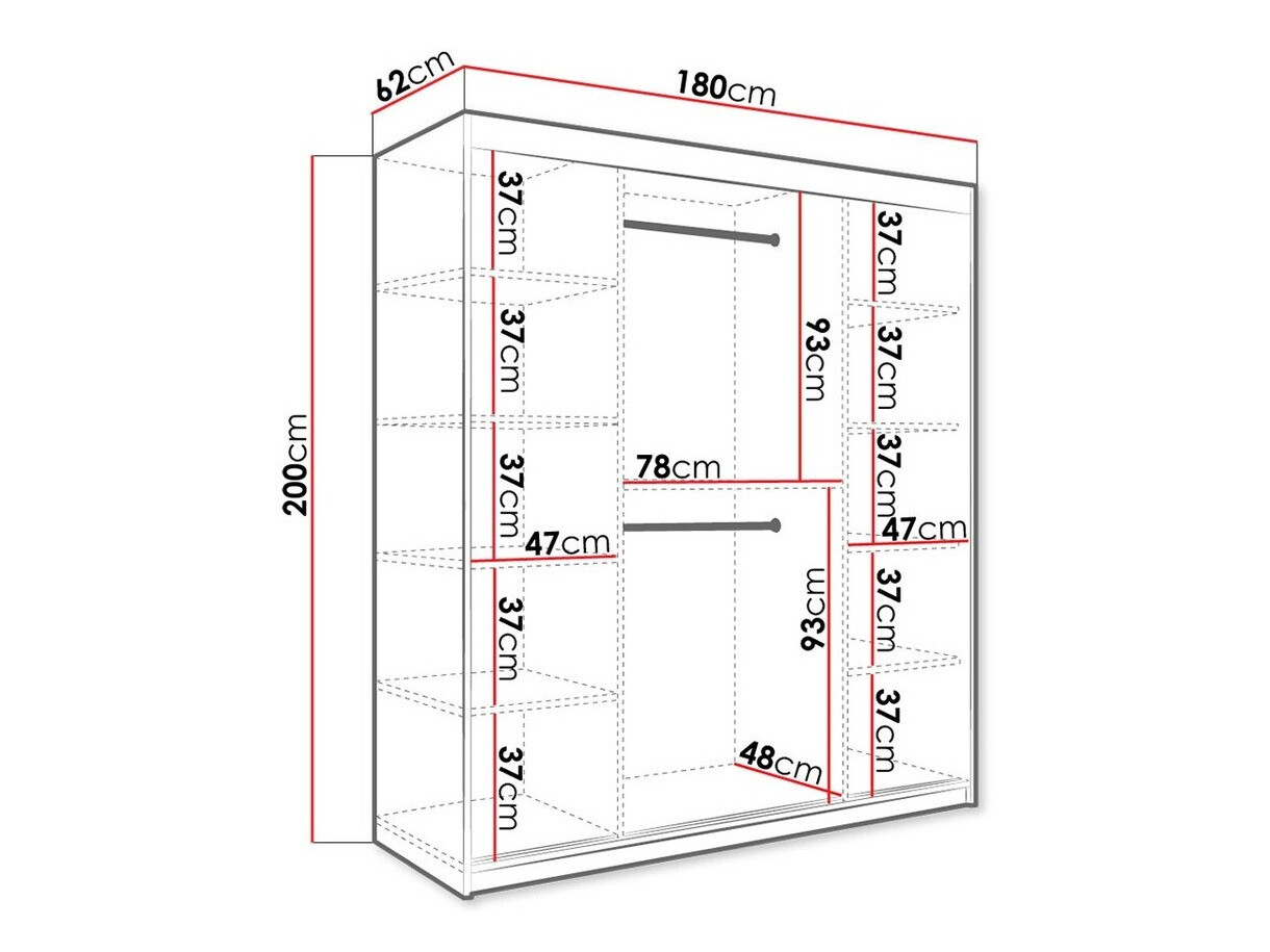 Kledingkast Hartford 243 (Matzwart + Zwart marmer)