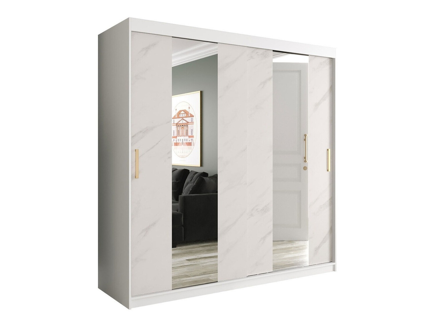 Kledingkast Hartford 244 (Mat wit + Wit marmer)