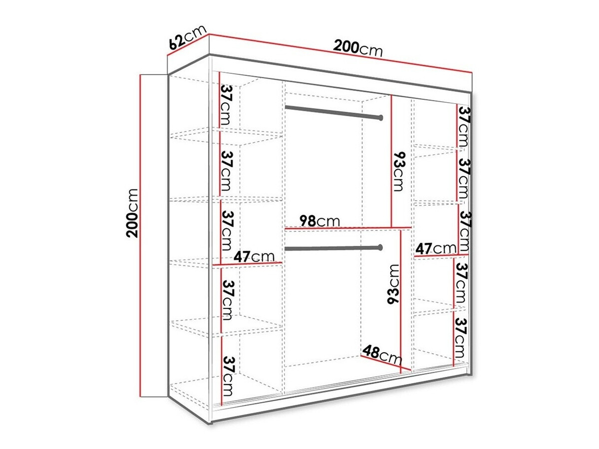 Kledingkast Hartford 244 (Mat wit + Zwart marmer)
