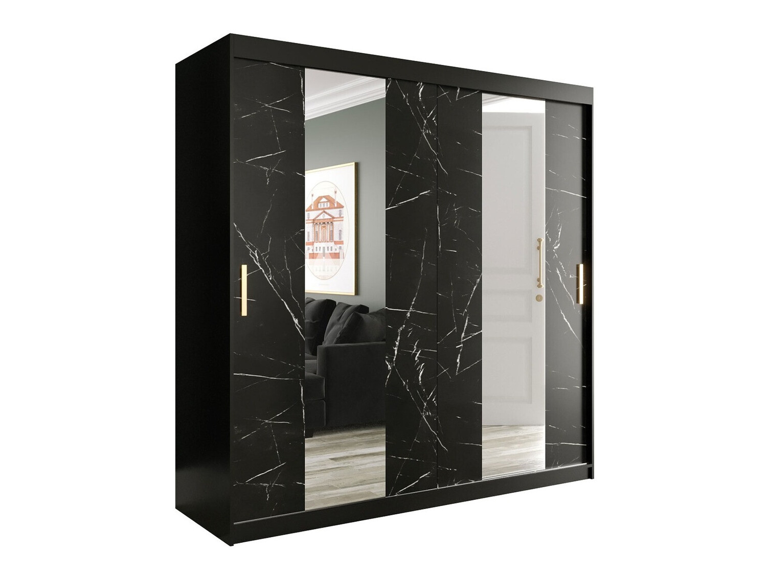 Kledingkast Hartford 244 (Matzwart + Zwart marmer)