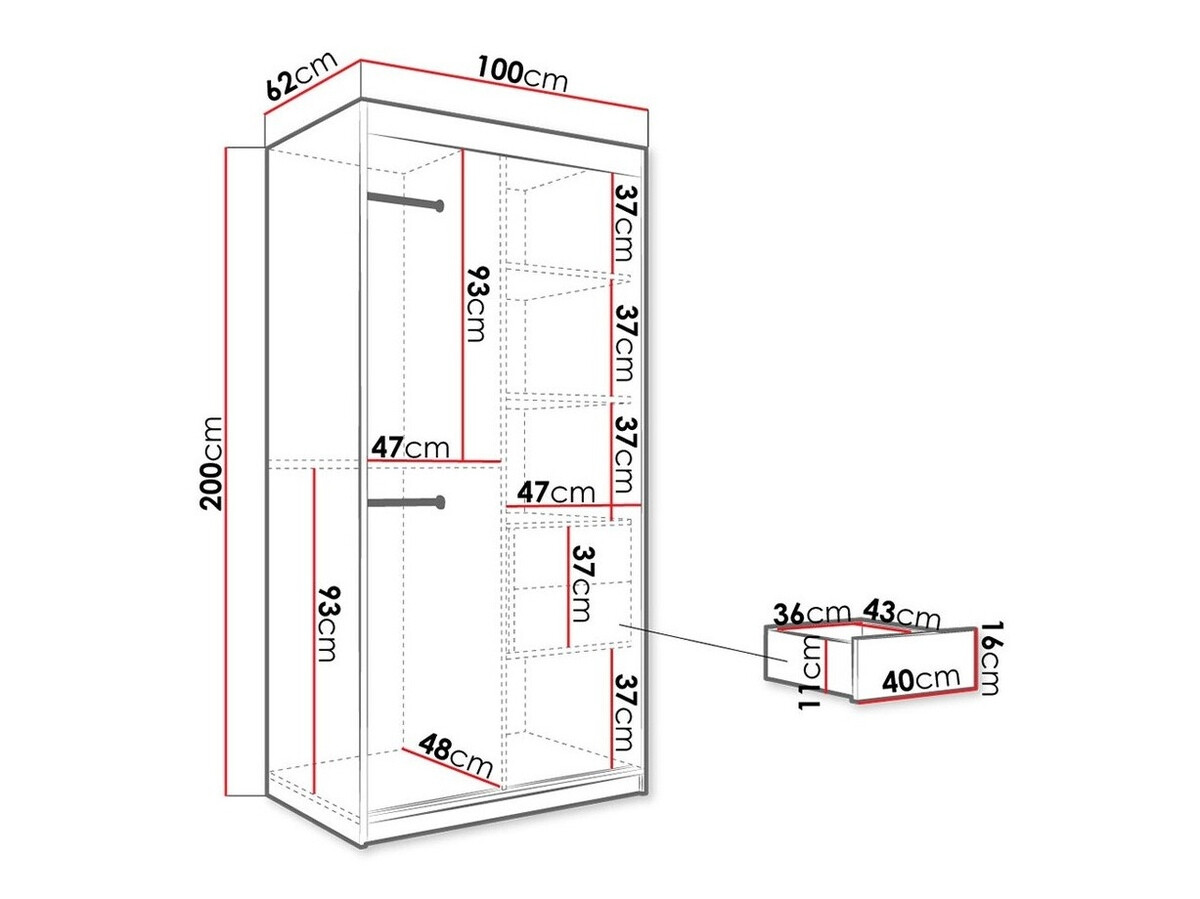 Kledingkast Hartford 246 (Mat wit + Zwart marmer)