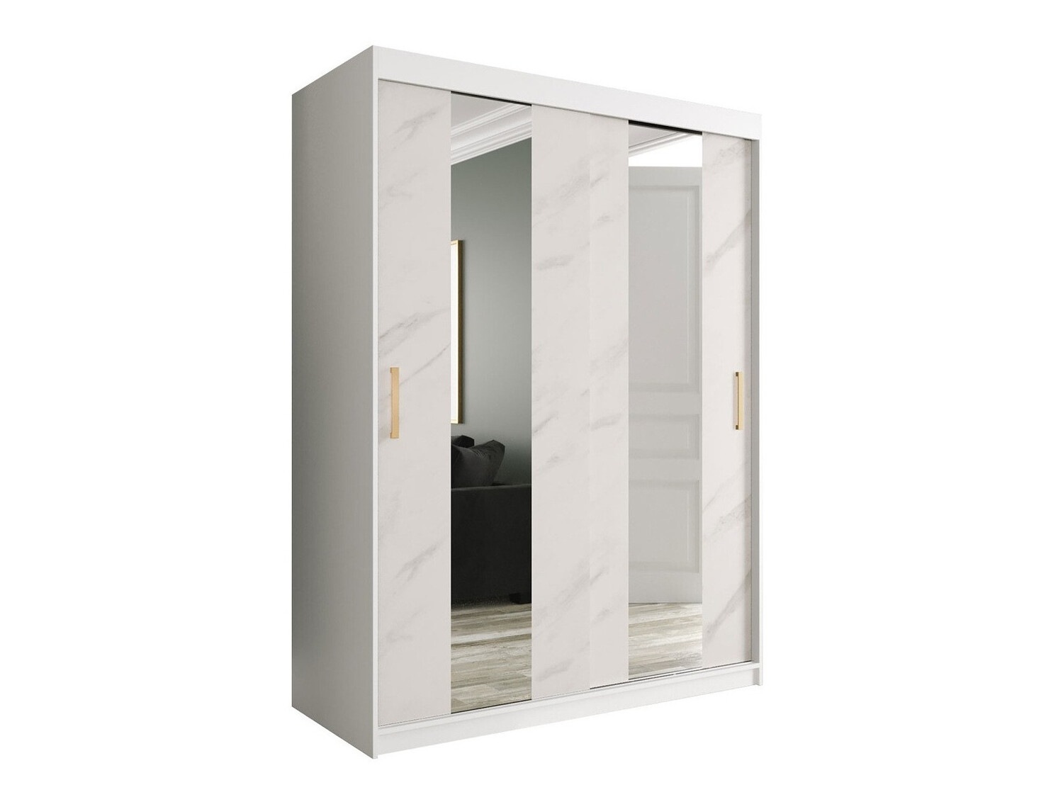 Kledingkast Hartford 242 (Mat wit + Wit marmer)