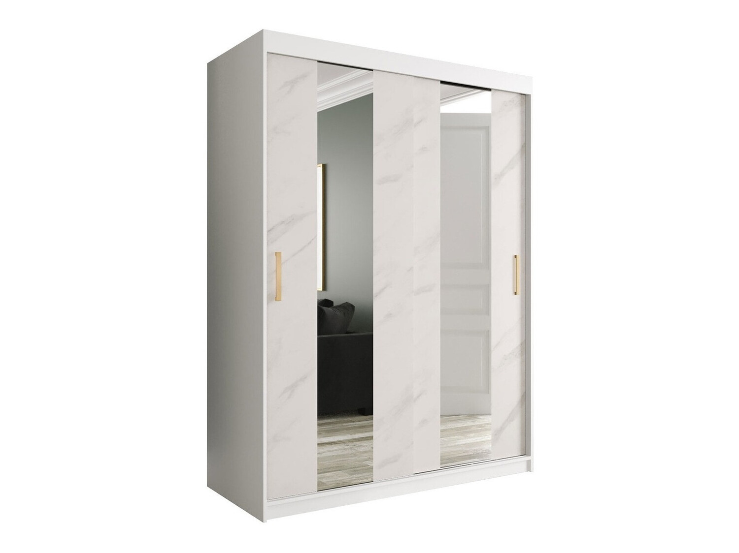 Kledingkast Hartford 242 (Mat wit + Wit marmer)