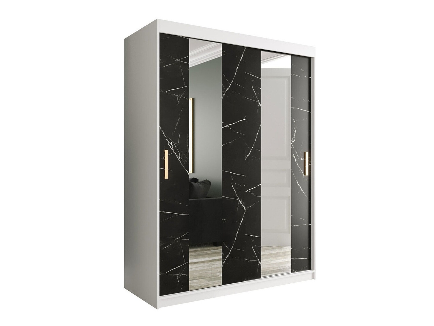 Kledingkast Hartford 242 (Mat wit + Zwart marmer)