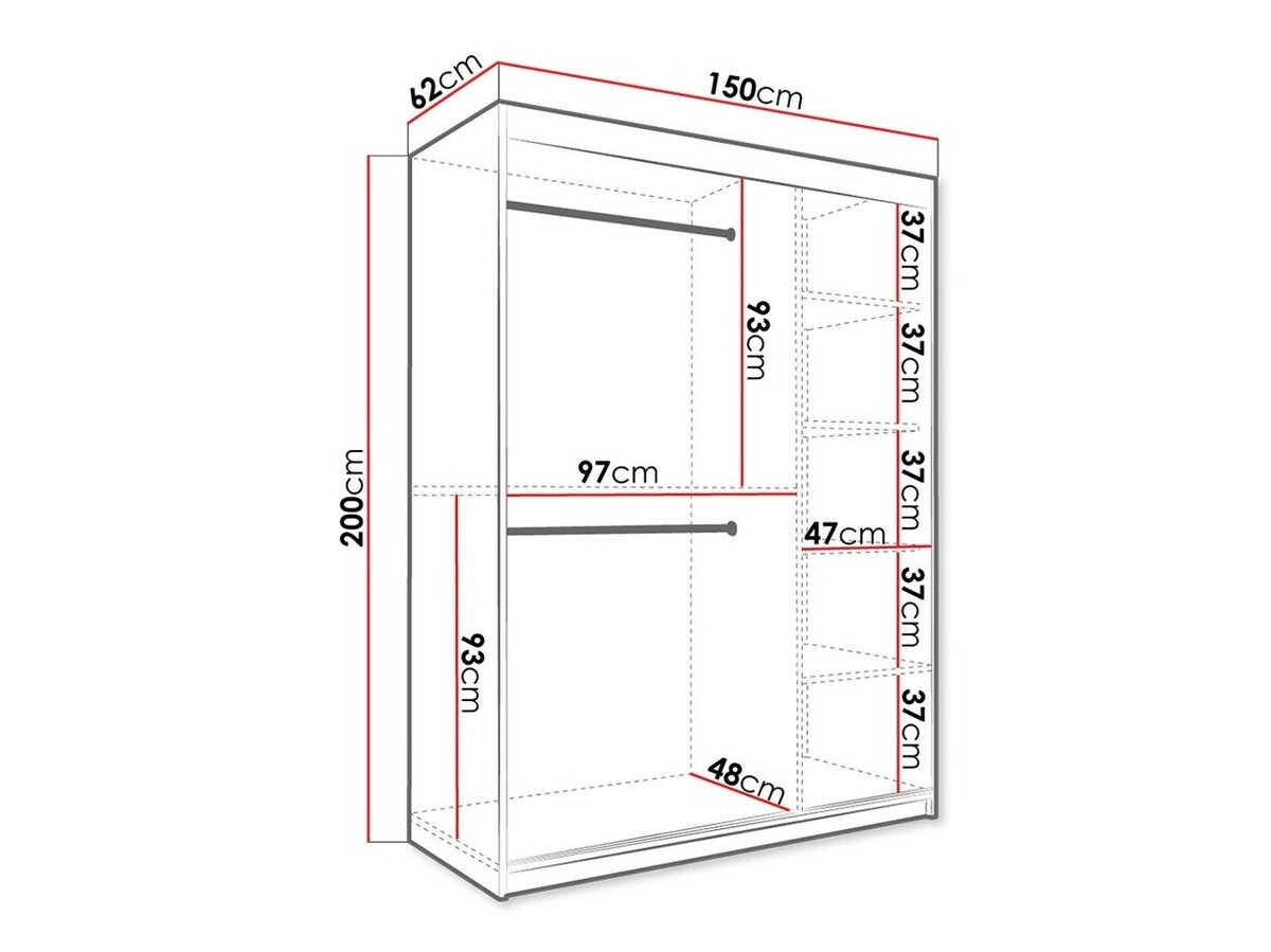 Kledingkast Hartford 242 (Mat wit + Zwart marmer)