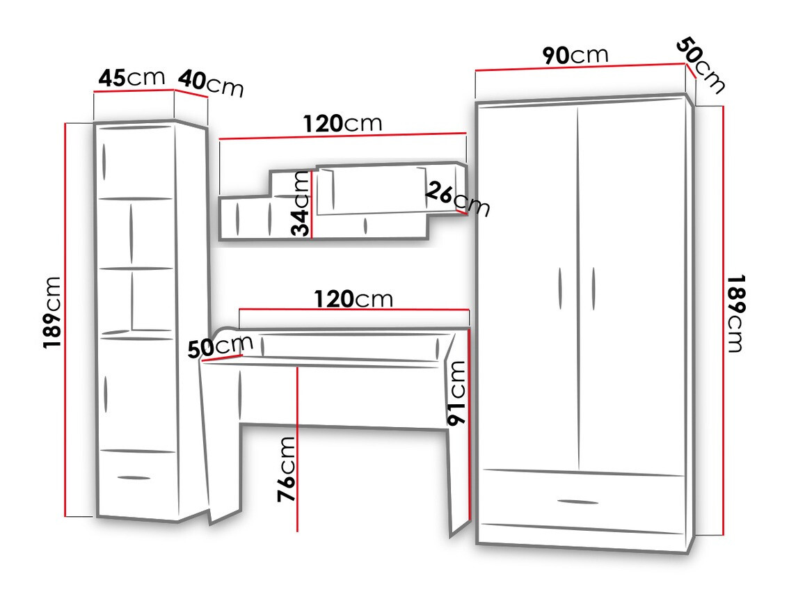 De reeks van de kinderkamer Lorlare 100 (Wit + Grijs)