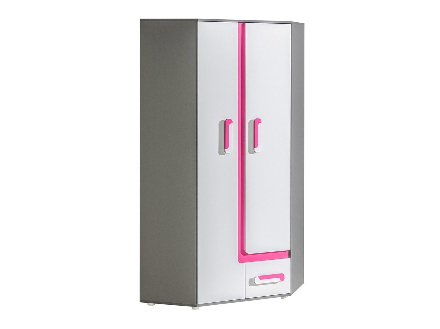 Hoekkledingkast Levtala 102 (Antraciet + Wit + Roze)