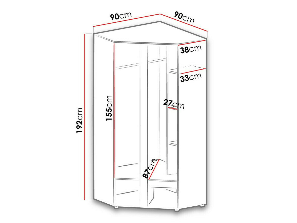 Hoekkledingkast Levtala 102 (Antraciet + Wit + Roze)