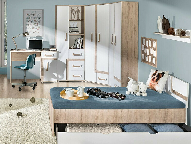 Hoekkledingkast Levtala 102 (Licht eiken + Wit)