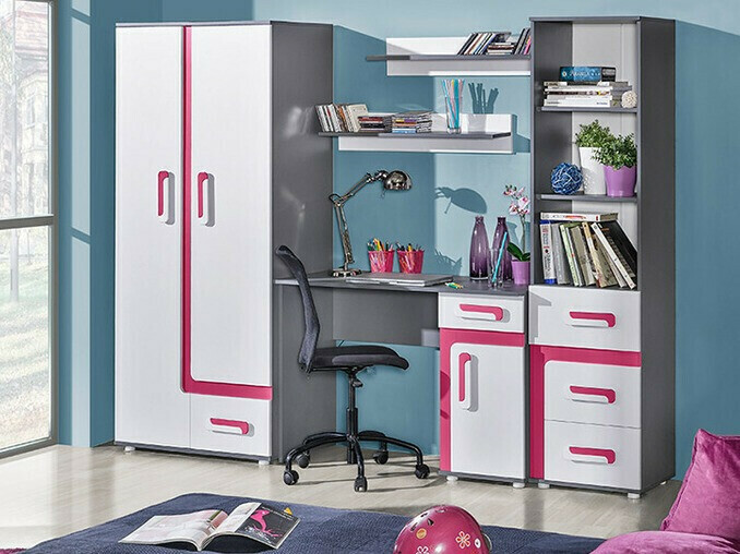 Boekenkast Levtala 105 (Antraciet + Wit + Roze)