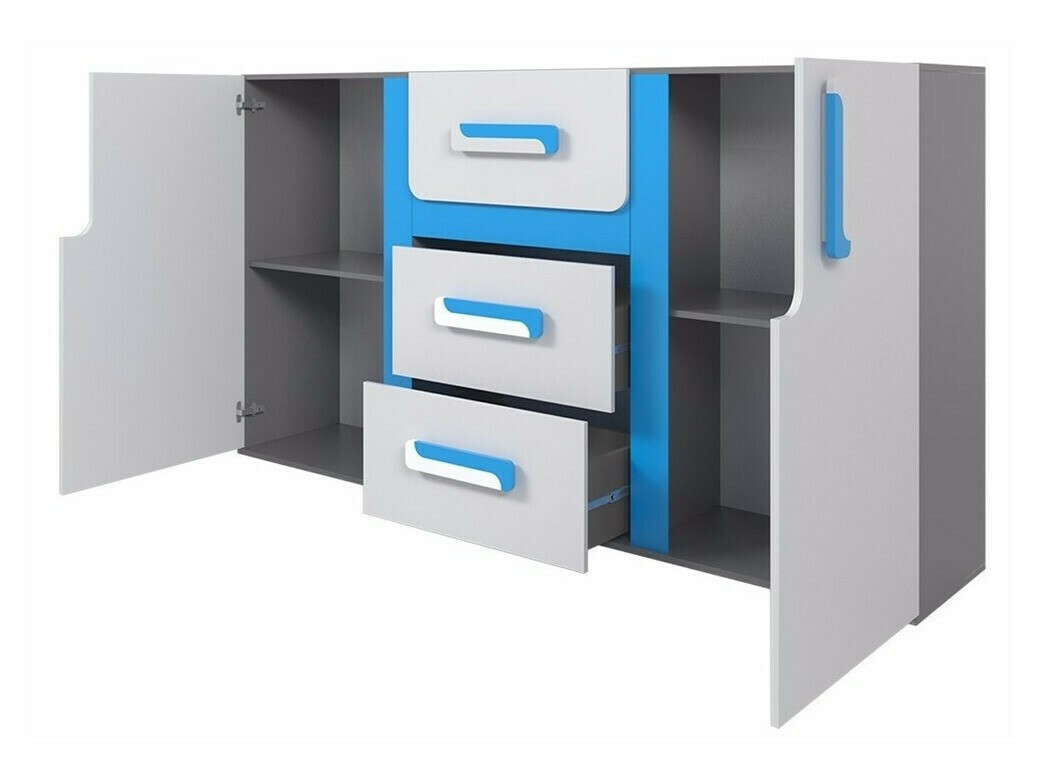 Ladekast Levtala 107 (Antraciet + Wit + Turquoise)