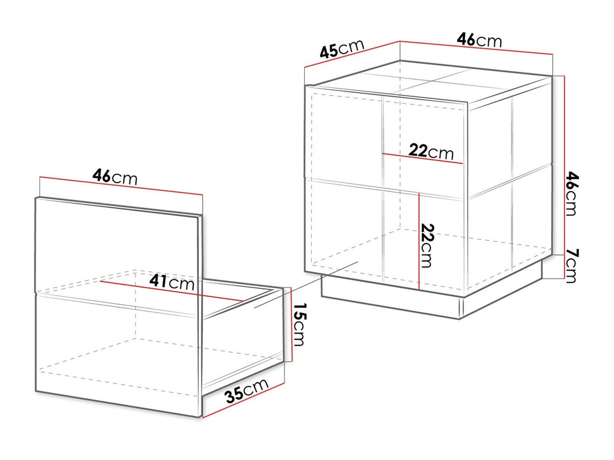 Een set nachtkastjes Charlotte 134 (Glanzend zwart)