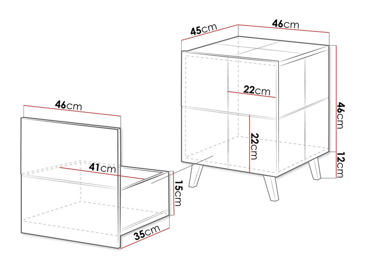 Een set nachtkastjes Charlotte 134 (Glanzend zwart)