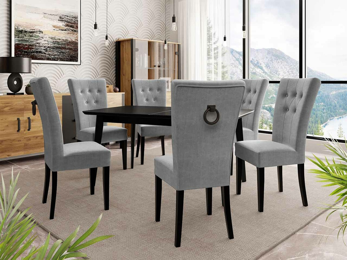 Eetkamerset Racine 144 (Zwart + Magic Velvet 2217)